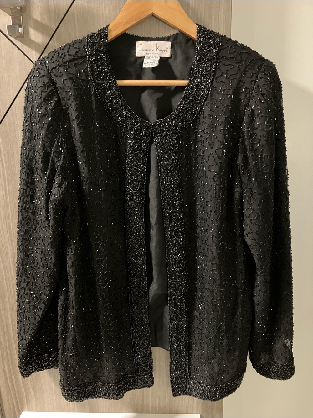Laurence Kazar Vintage Black Silk Beaded Cardigan Size L